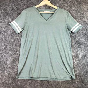 Pink Republic Top L Juniors Women T Shirt Sage Boho V Neck Varisty Stripe Sleeve